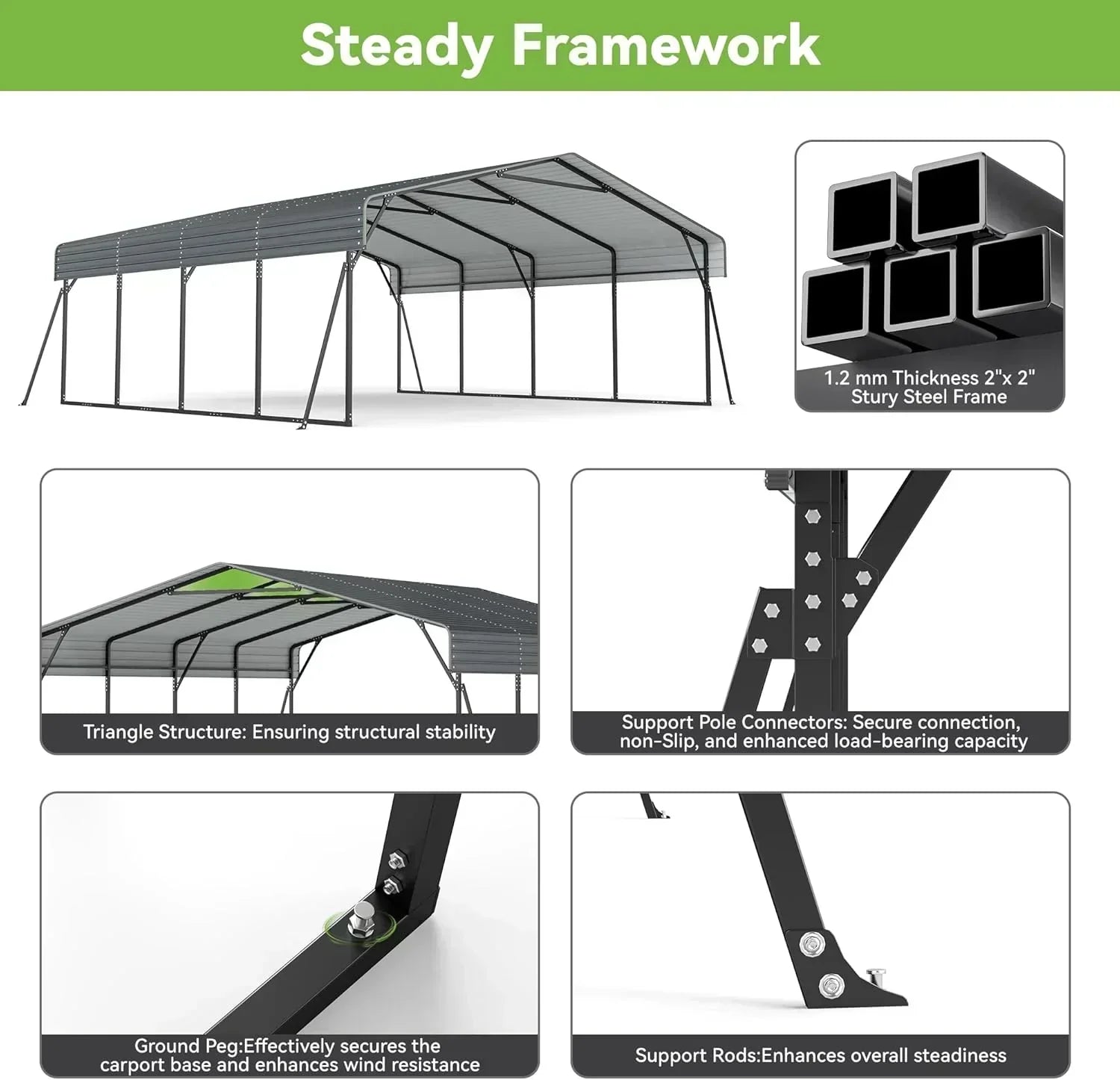 10'x15' Heavy Duty Metal Carport Outdoor Garage Car Shelter Shade with Heavier Frame