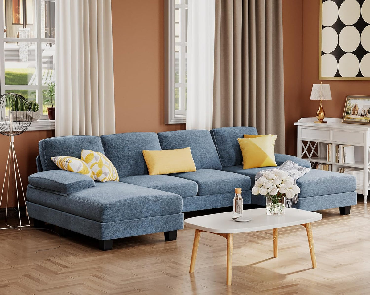 Furmax Sectional Couches for Living Room U-Shaped Sofa Couch Linen Fabric 4 Seat Sofa Set