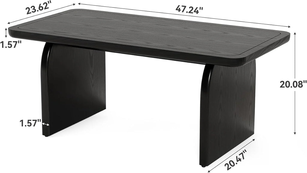 LITTLE TREE Farmhouse Coffee Table, 47 Inch Round Corner Wood Center Table, Rectangular Living Room Table, Modern Low Cocktail Tea Set