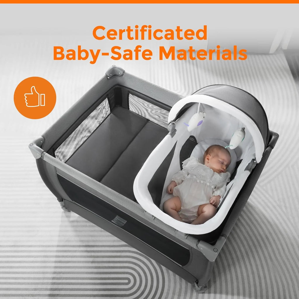 Pamo Babe Baby Playpen - Heavy-duty steel frame provides a safe sleeping space and portable crib