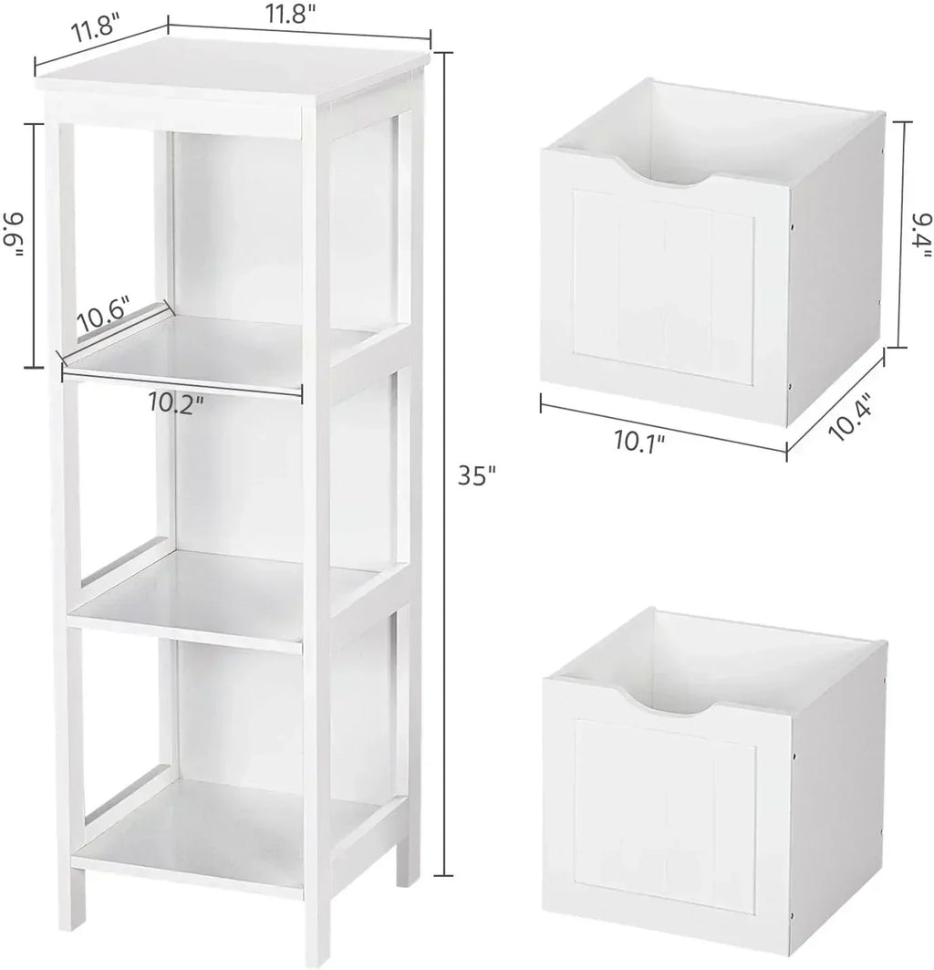 Bathroom Floor Cabinet Wooden Storage Cabinet with 2 Drawers Multifunctional Side Organizer Rack