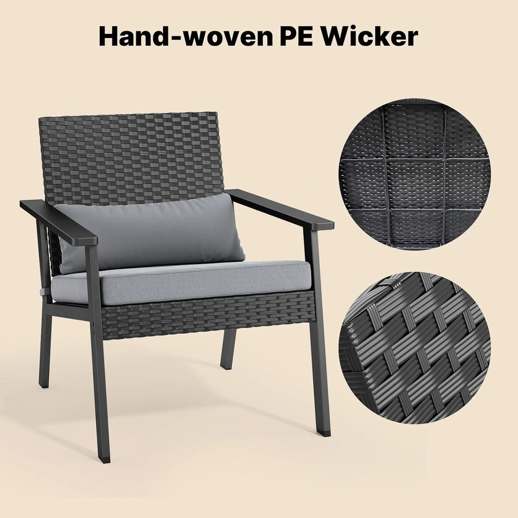 Ahomly 4-Piece Outdoor Wicker Patio Furniture Set with Deep Seating Cushions and Table for Balcony, Backyard, and Porch (Gray)