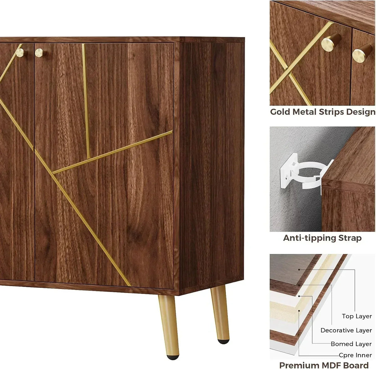 Free Standing Cabinet Black Wood for Living Room Bedroom Dining Room Hallway