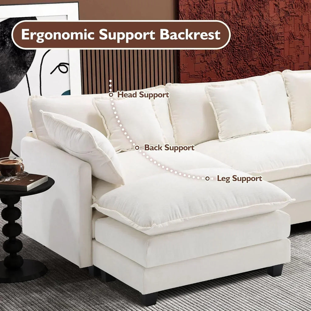 111.4 Inch L Shaped Modern Sofa Modular Cloud Sofa with Ottoman 4 Seater Chenille Deep Seat Sofa