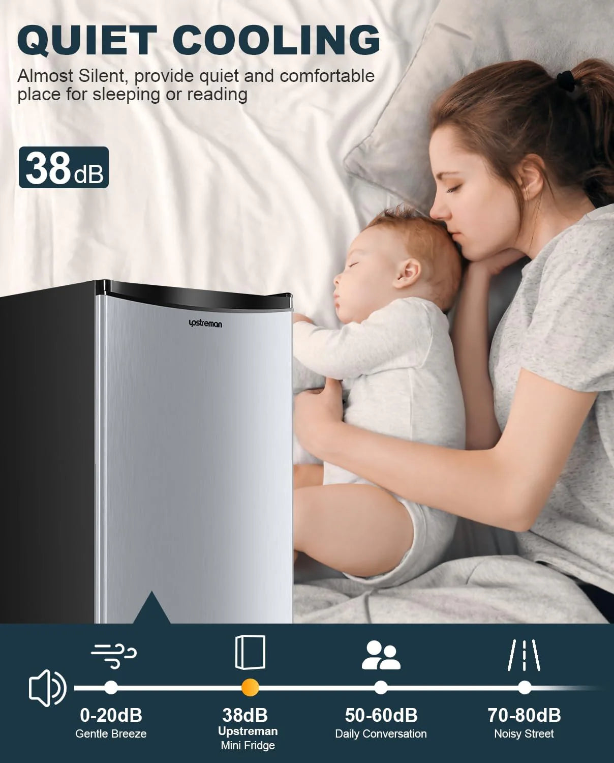 Upstreman 3.2 Cu.Ft Mini Fridge with Freezer, Single Door Mini Fridge, Dorm Fridge, Adjustable Thermostat, Mini Refrigerator