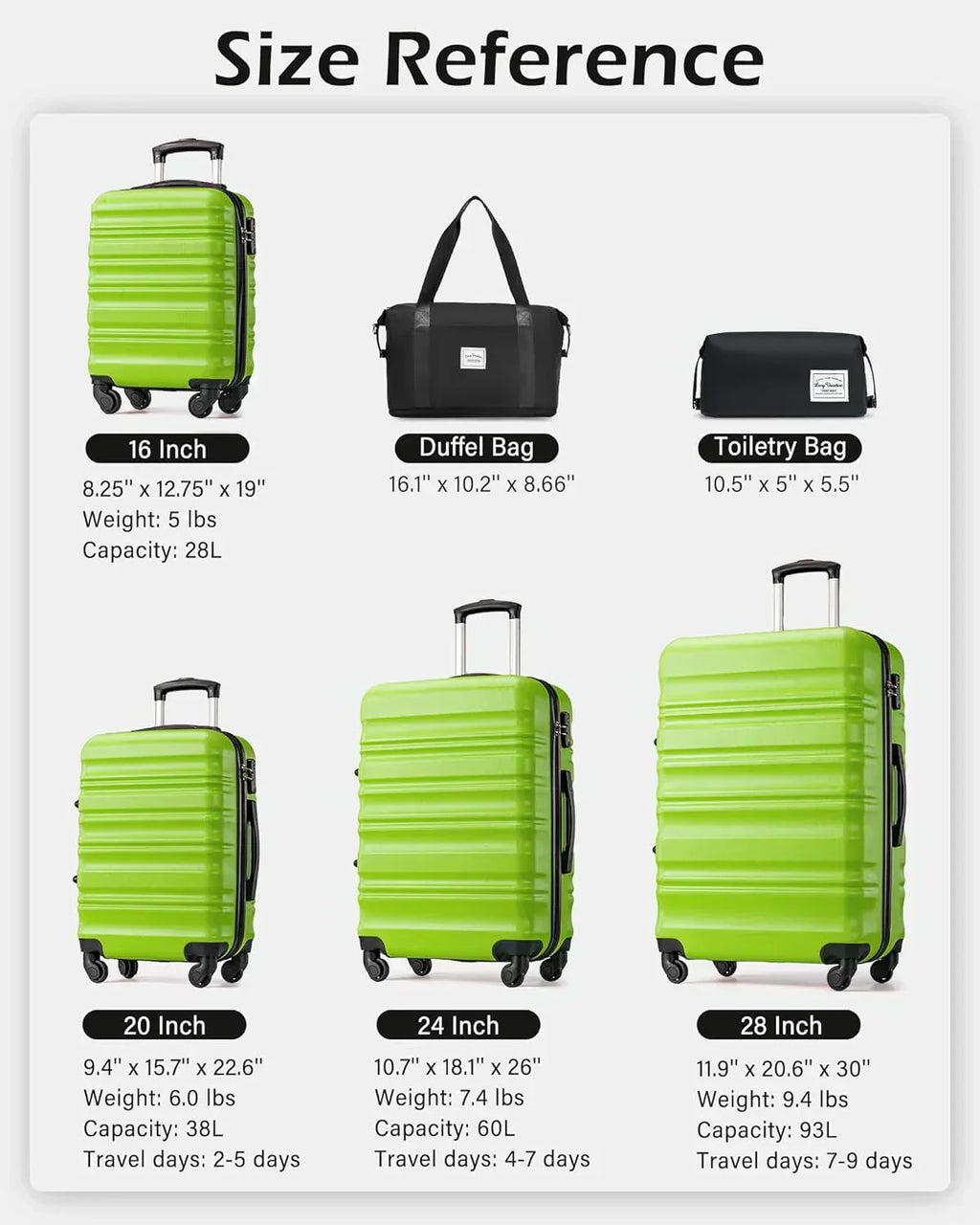 LONG VACATION 6 Piece Luggage Set Carry on Suitcase with ABS+PC hardshell Spinner Wheels