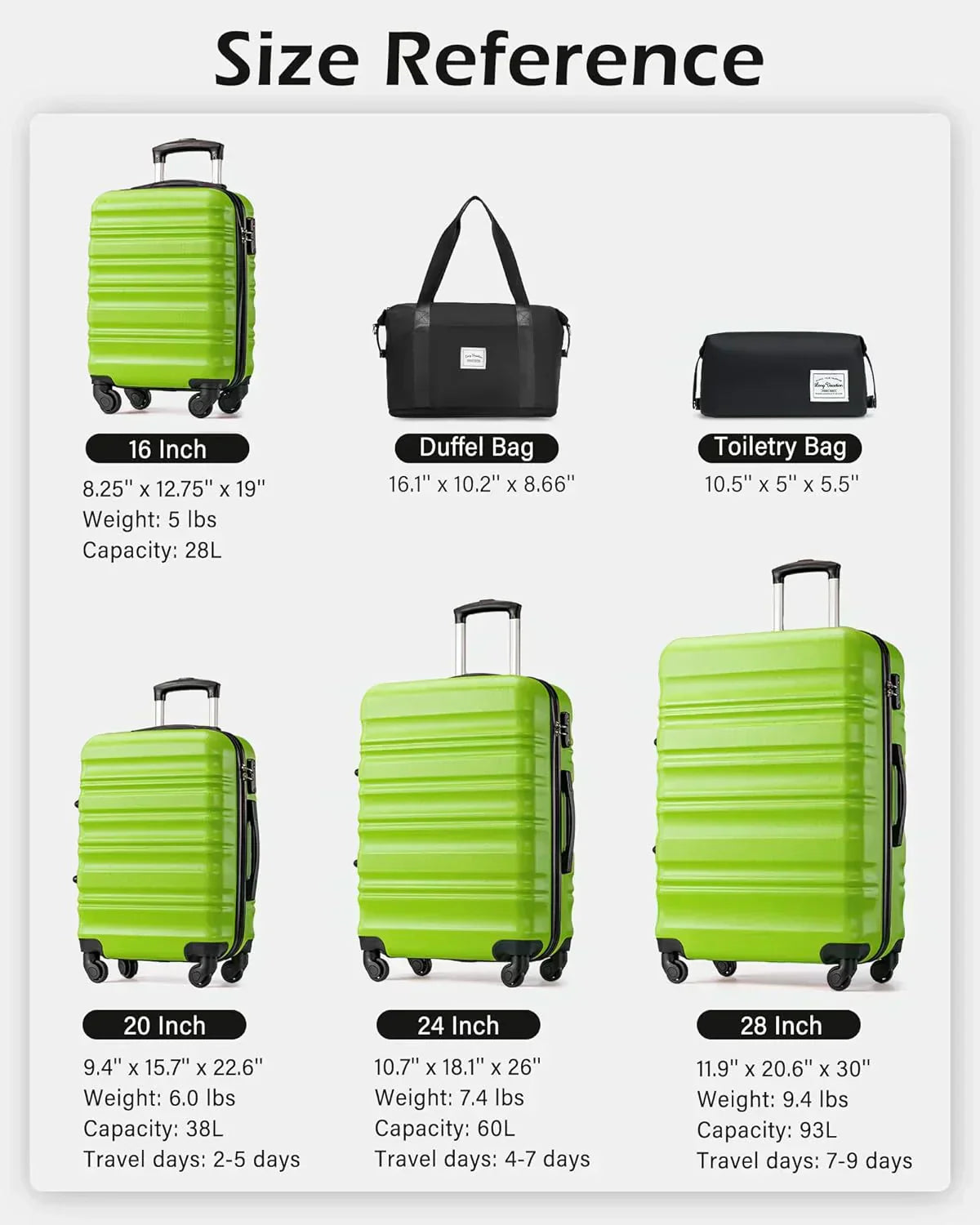 LONG VACATION 6 Piece Luggage Set Carry on Suitcase with ABS+PC hardshell Spinner Wheels