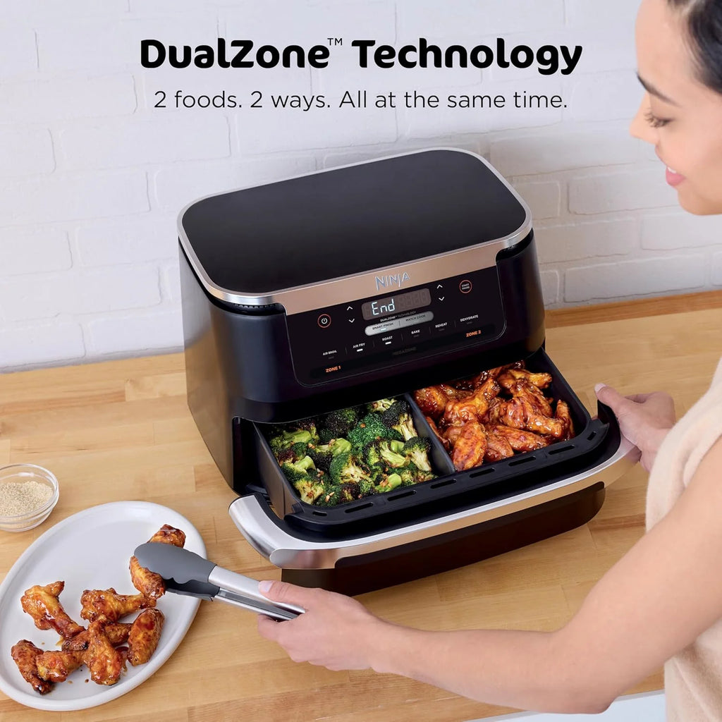 Ninja Foodi 10QT 6-in-1 DualZone Smart XL Air Fryer, 2 Independent 5QT Baskets, Smart Cook Thermometer, Match Cook, Smart Finish, Air Fry, Roast, Bake, Dehydrate, Reheat, Grey, DZ550
