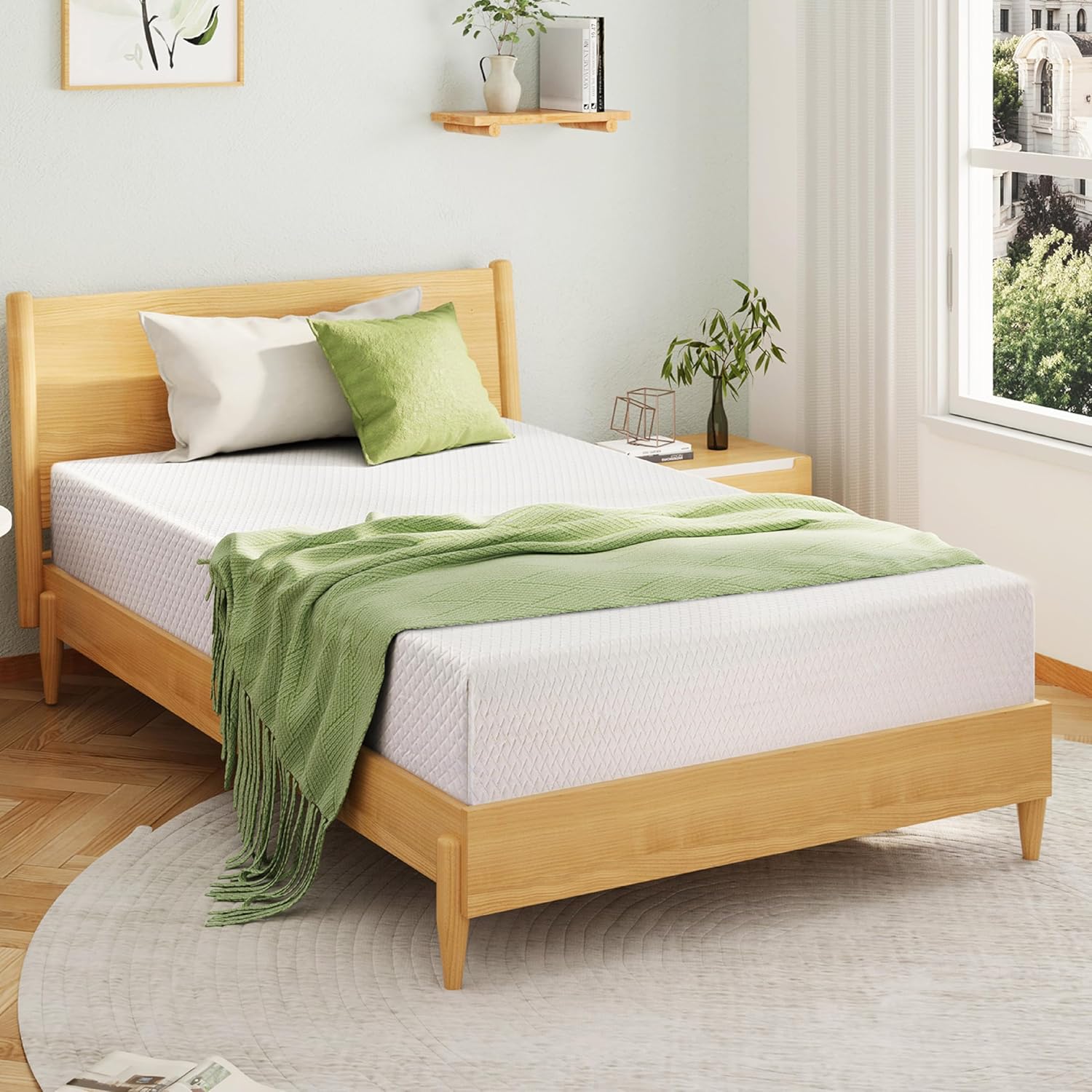 EGOHOME 8 Inch Twin Mattress, Memory Foam Mattress with Cooling Green Tea Gel, Relieve Pressure with Medium Firm Support, CertiPUR-US Certified, 75''L x 38''W, White