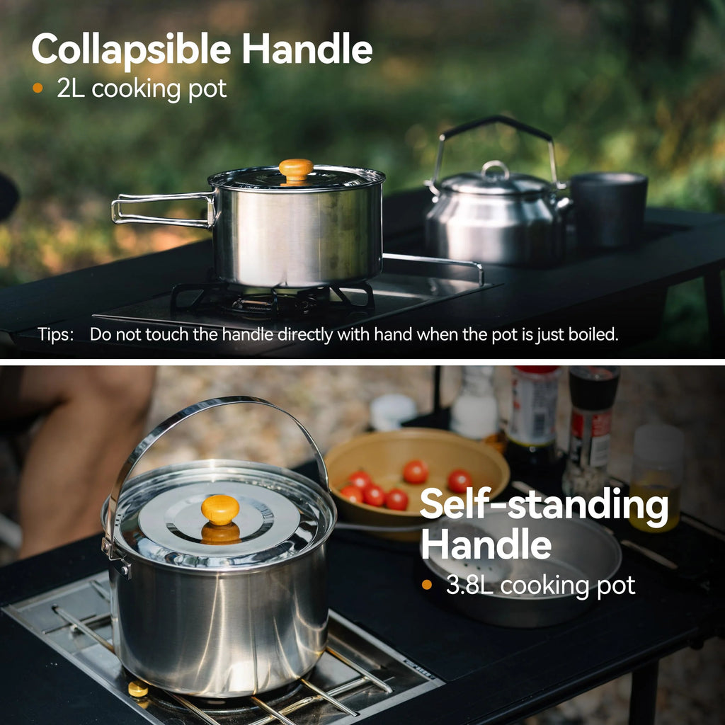 5 Piece Stainless Steel Camping Cookware Set with Frying Pan and Storage Bag for 3 to 5 People