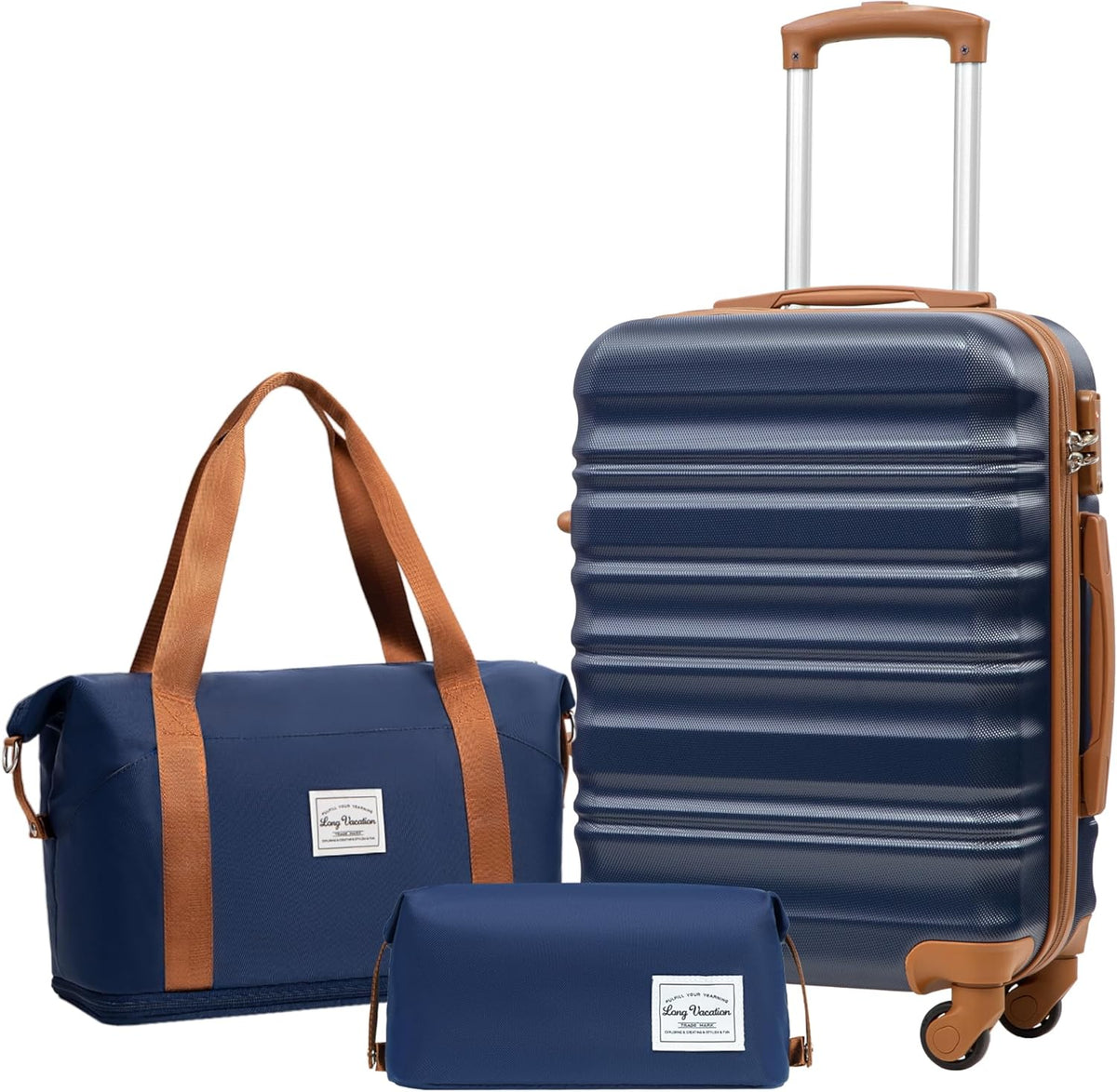 LONG VACATION 6 Piece Luggage Set Carry on Suitcase with ABS+PC hardshell Spinner Wheels