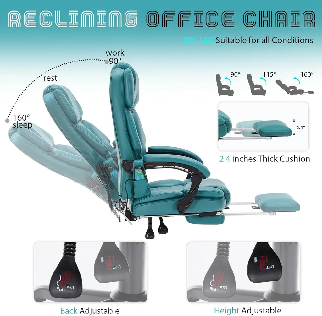 Massage Office Chair with Footrest 6 Point Vibration and Heating Home Executive Office Desk Chair