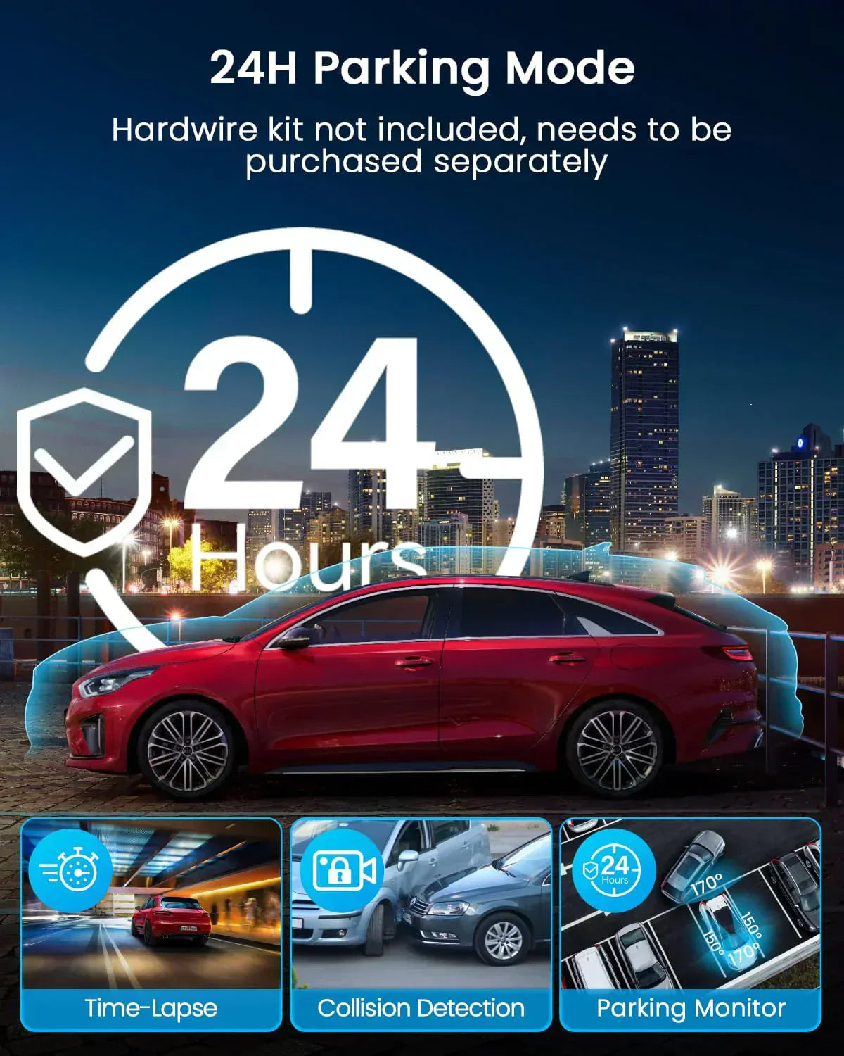 Channel Dash Cam 360° View 1080P Front and Rear Interior Car Left and Right Dash Cam