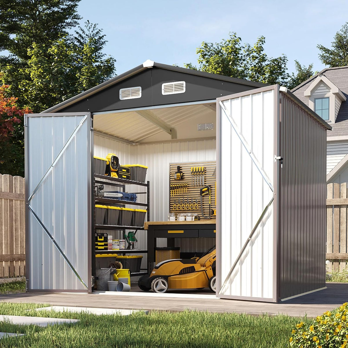 Aoxun 6.2x4 FT Shed Outdoor Storage Shed with Lockable Doors Sloping Roof Metal Garden