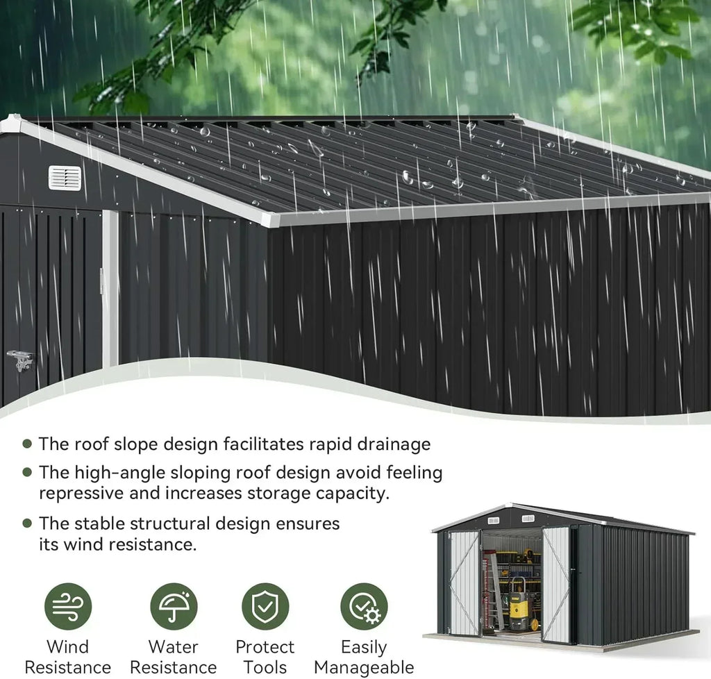 Aoxun 12x10 FT Shed Metal Outdoor Waterproof Storage Shed Steel Utility Garden Tool Shed