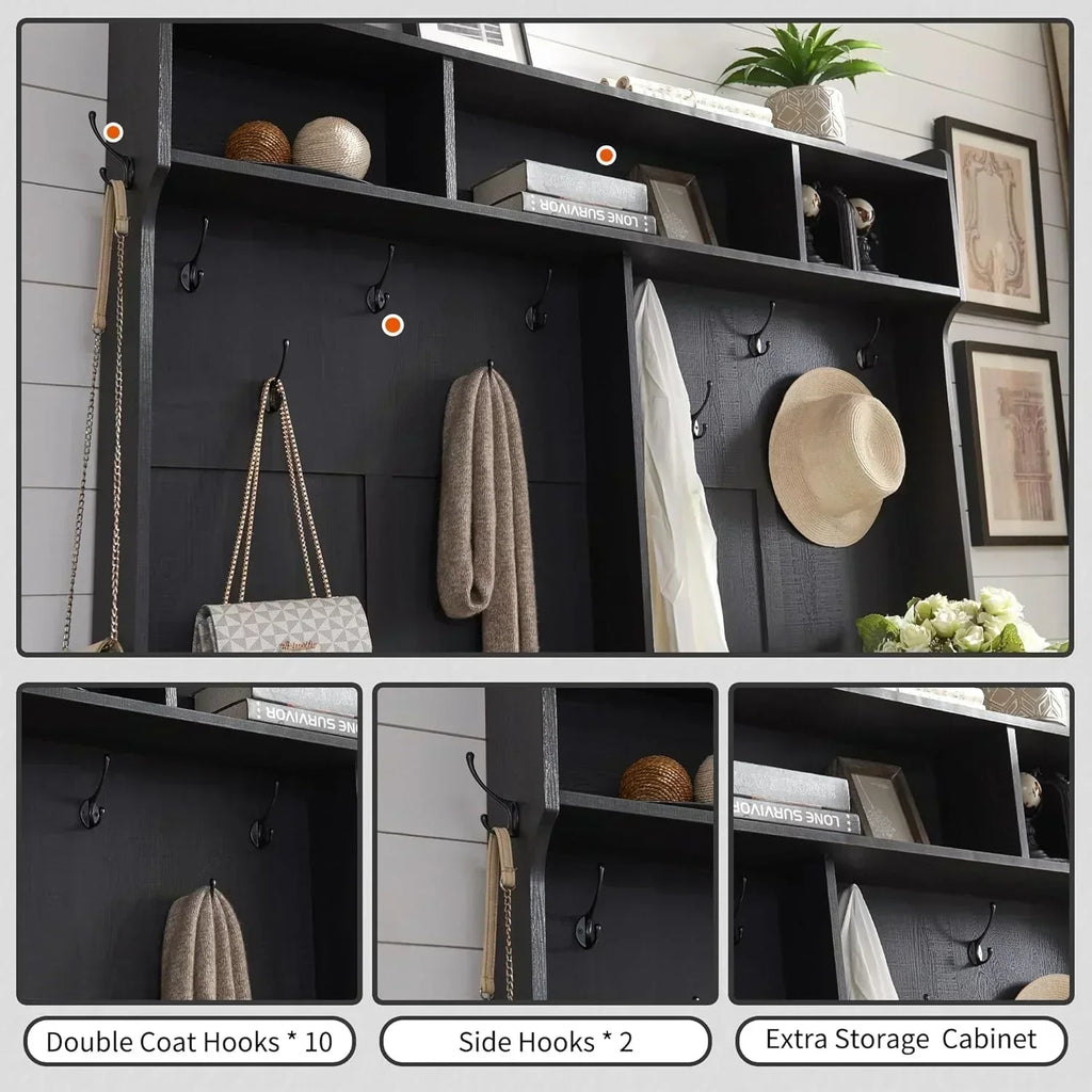 JXQTLINGMU 59-inch Farmhouse Foyer Tree Shoe Storage Entryway Bench Foyer Coat Rack Cabinet