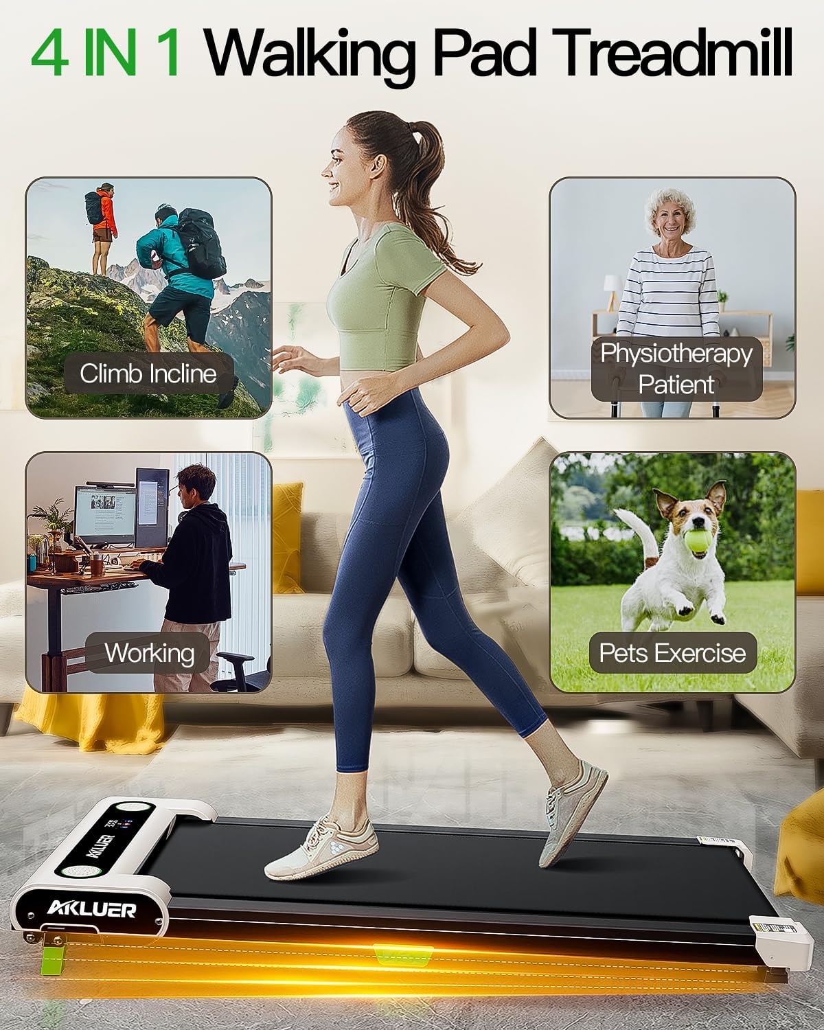 Akluer Inclined Home Treadmill 2.5 HP Small Under-Desk Treadmill Remote Control LED Display