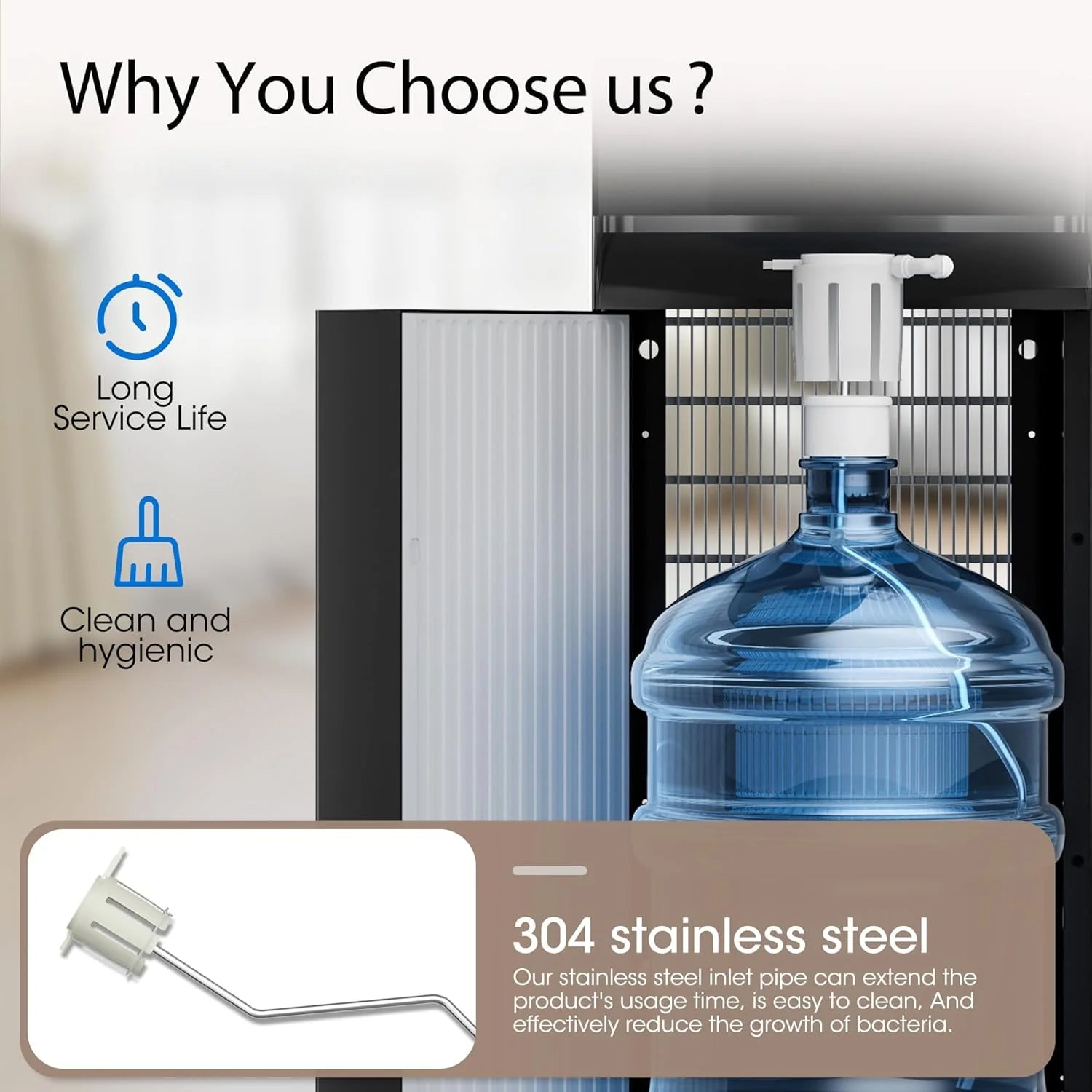 Bottom Loading Water Cooler Dispenser for 5 Gallon Bottles Stainless Steel Water Cooler