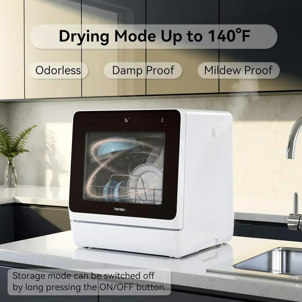 Hermitlux tabletop dishwasher 7 wash programs portable mini dishwasher
