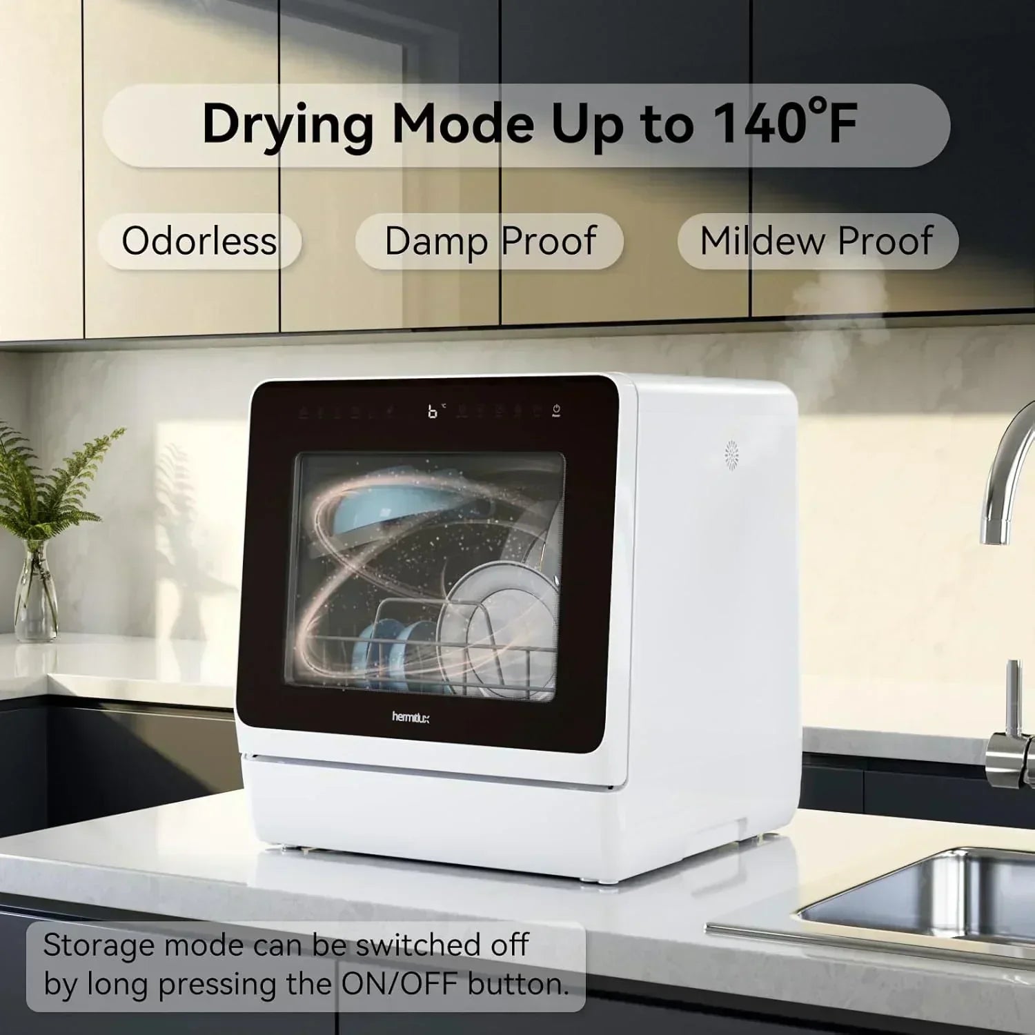 Hermitlux tabletop dishwasher 7 wash programs portable mini dishwasher