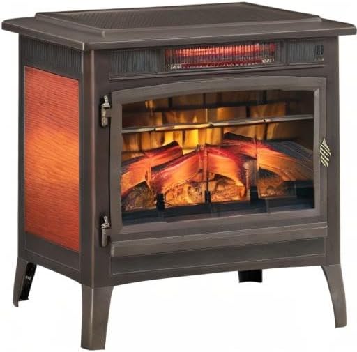 Freestanding Electric Fireplace Stove Heater with 3D Flame Effect for 1000 Sq. Ft