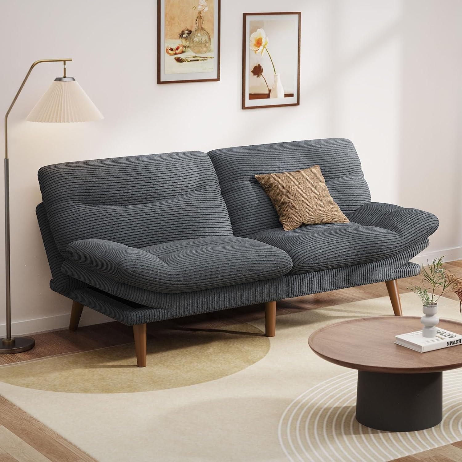 Convertible Futon Sofa Bed 66 Inch Corduroy Futon Sofa Recliner Sofa Bed for Small Spaces