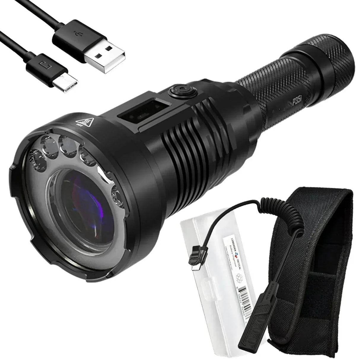 P35i LEP Flashlight, 3000 Lumen 1804 Yards Long Throw USB-C Rechargeable with LumenTac Organizer