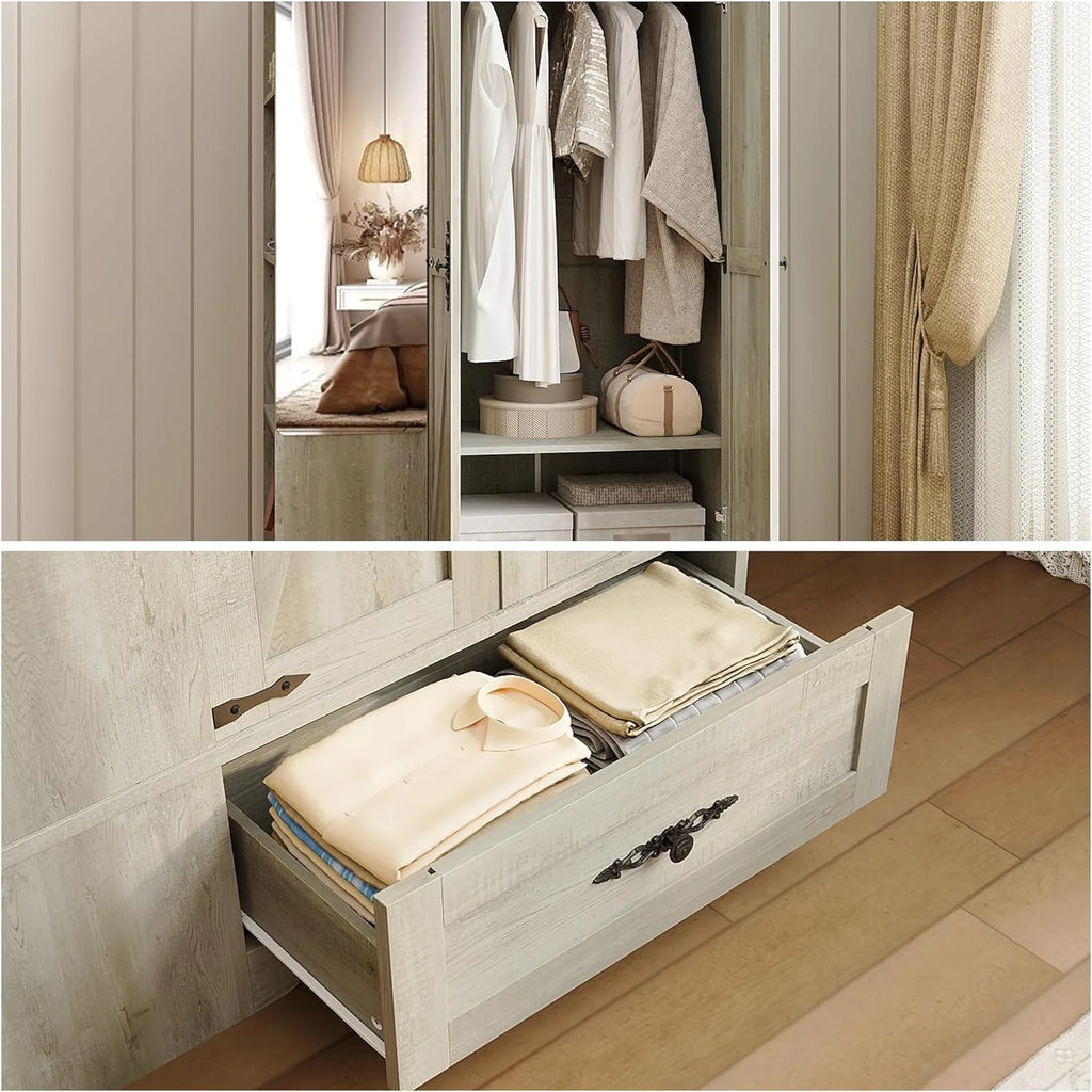 ANCTOR Armoire Wardrobe Closet with Mirror, 70 H Wooden Bedroom Armoires and Wardrobes