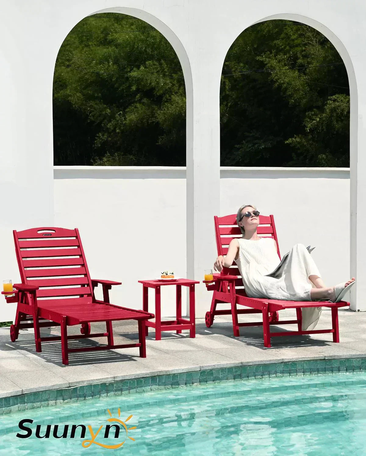 Lounge Chair Outdoor Chaise Lounge HDPE 6-Position Outdoor Chaise Lounge Patio Lounge Chair