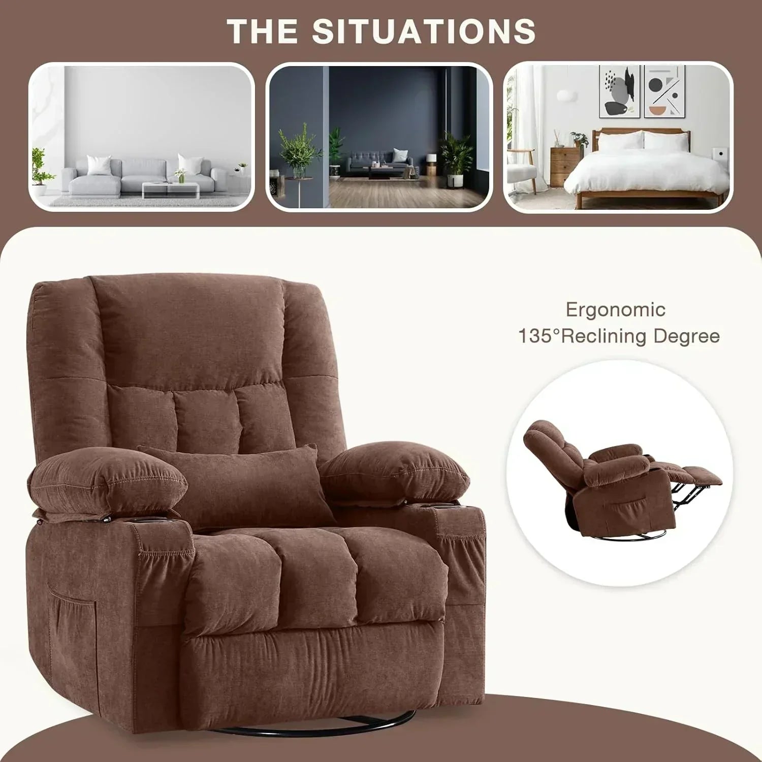 Massage rotating rocking lounge chair with vibration massage and calorie metering functions