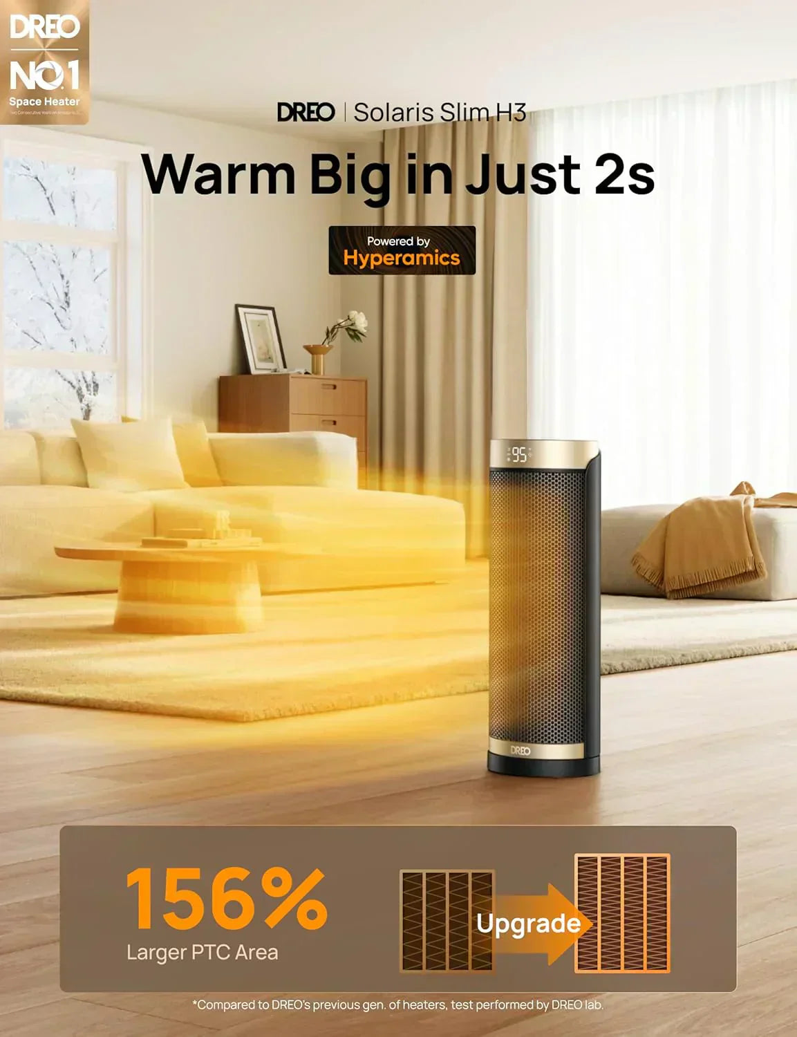 Space Heater 1500W Electric Indoor Heater with Thermostat Quiet Portable Heater