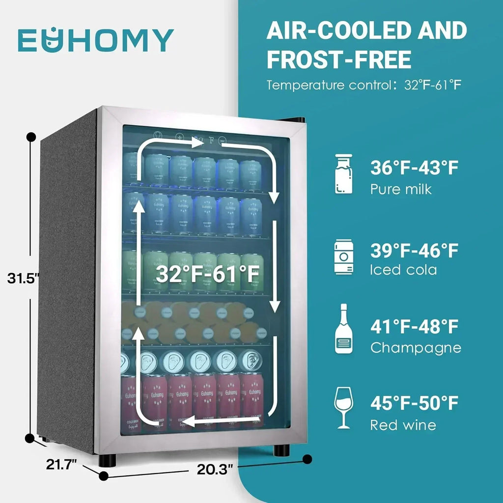 EUHOMY Beverage Refrigerator Cooler 130 Can Mini Fridge with Glass Door Beverage Cooler
