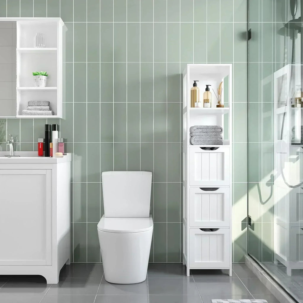 Bathroom Floor Cabinet Wooden Storage Cabinet with 2 Drawers Multifunctional Side Organizer Rack