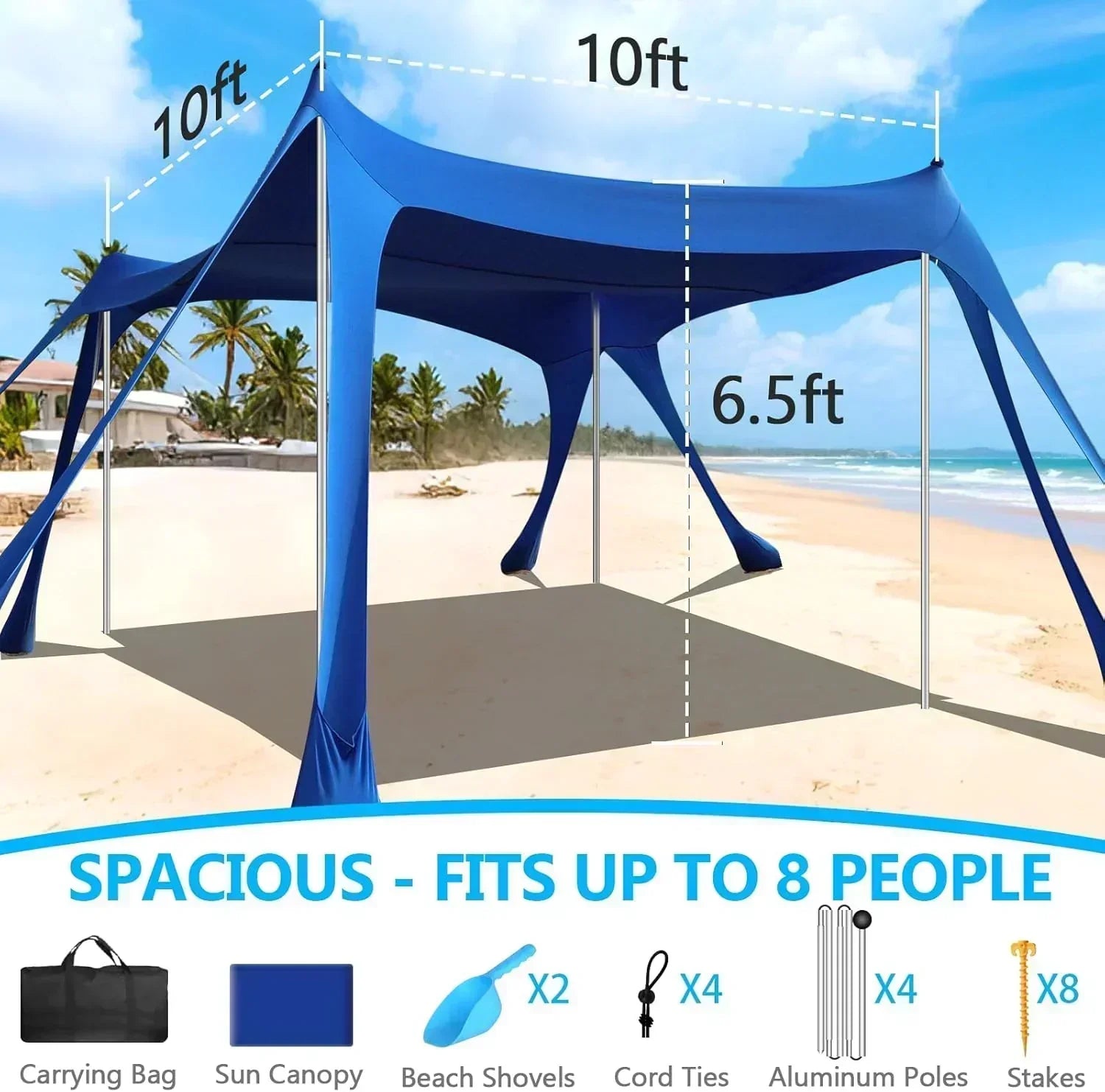 Beach Tent Sun Shelter 10 x 10 FT Beach Canopy Tent Sun Shade Heavy Duty UPF50+ Beach Tent