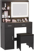 Vanity Desk with Sliding Mirror & Power Outlets - Dimmable LED Lighting