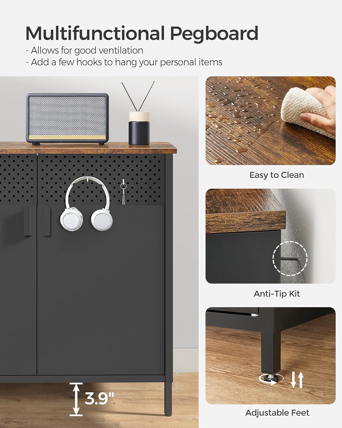 SONGMICS Storage Cabinet Metal Cabinet Sideboard with 2 Doors 15.7 x 31.5 x 29.9 inches
