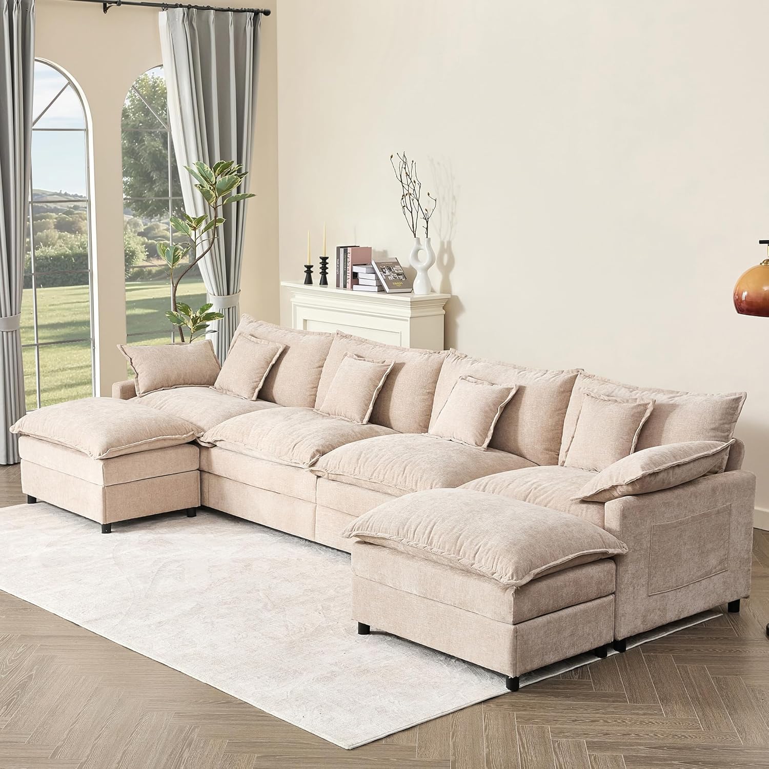 108 Inch U Shape Sofa Sectional Sofa Comfortable Cloud Sofa with Removable Footstool