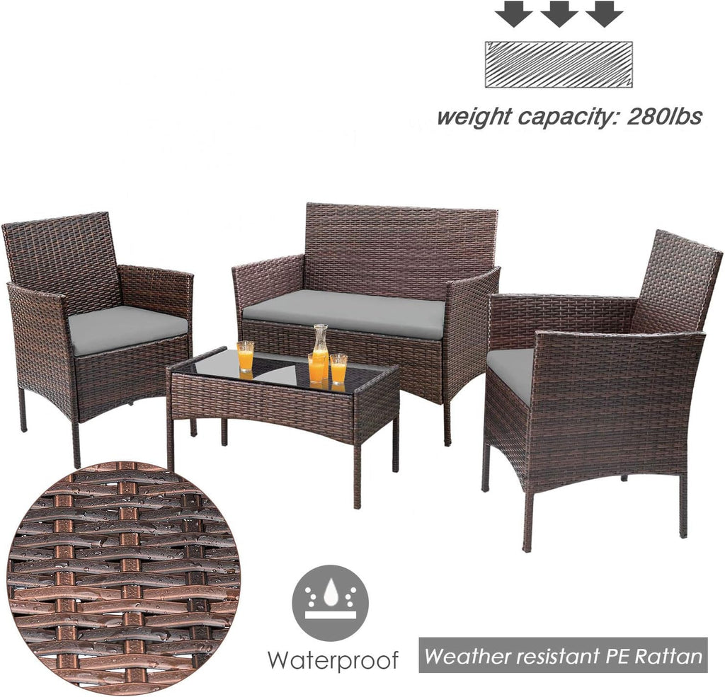 Homall 4-piece outdoor patio furniture set rattan chair wicker set