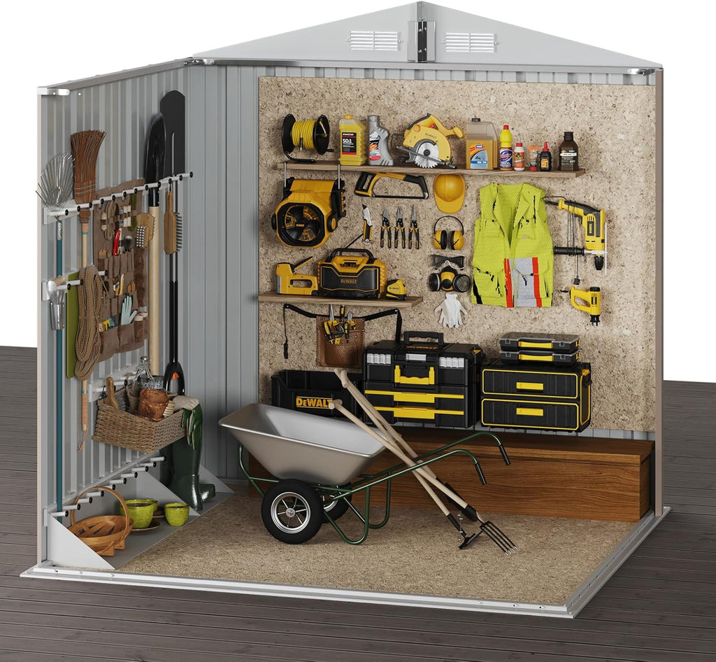 Aoxun 6.2x4 FT Shed Outdoor Storage Shed Metal Garden Shed Sloping Roof Tool Shed Bike Shed