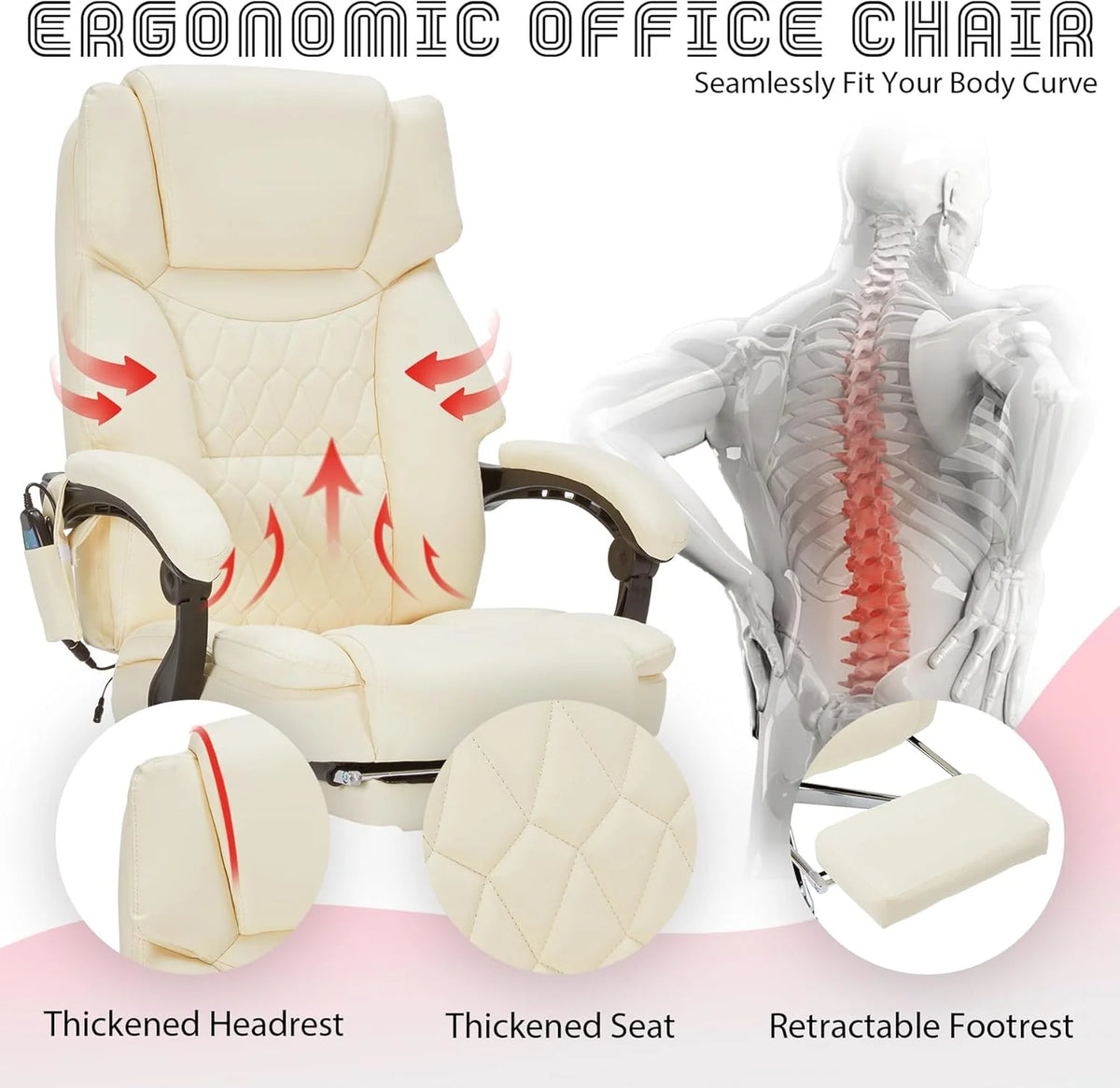 Massage Office Chair with Footrest 6 Point Vibration and Heating Home Executive Office Desk Chair