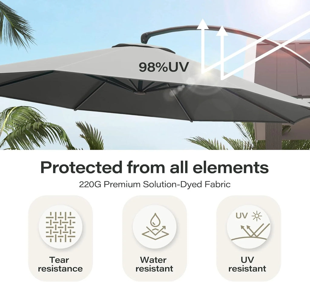 LAUSAINT HOME Outdoor Patio Umbrella with Base included, 11 FT Deluxe Curvy Cantilever Umbrella Heavy Duty Offset Hanging Umbrella with 360° Rotation for Market, Pool, Garden, Backyard, Deck (Beige)
