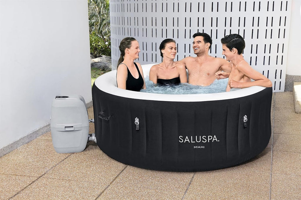 Bestway SaluSpa Miami EnergySense AirJet Inflatable Hot Tub Spa (71 x 26) | Portable Hot Tub with 2 Covers (1 Energy-Efficient Thermal Cover and 1 Standard Cover) | Fits Up to 2-4 Persons | Black
