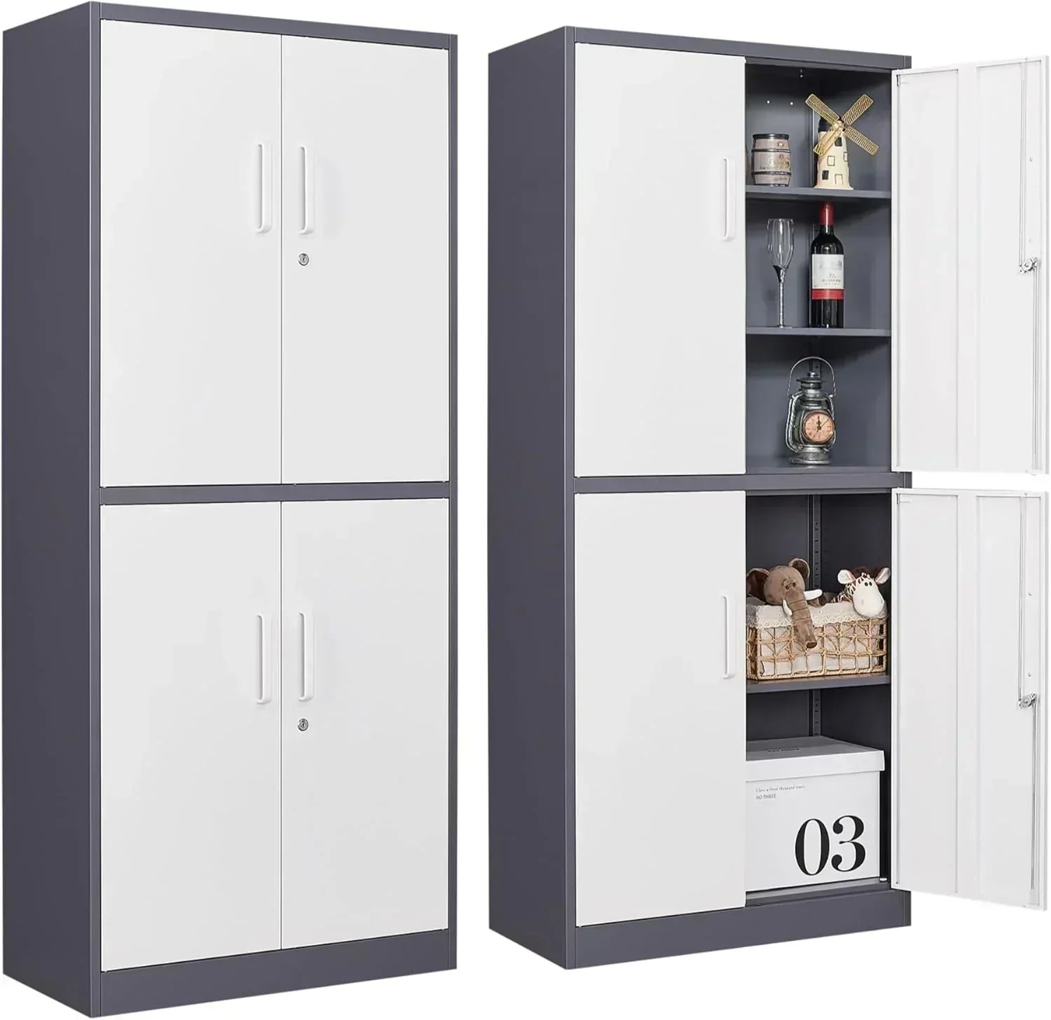 Metal Storage Cabinet with 2 Doors and 6 Shelves Black Metal Cabinet Garage Storage Cabinet
