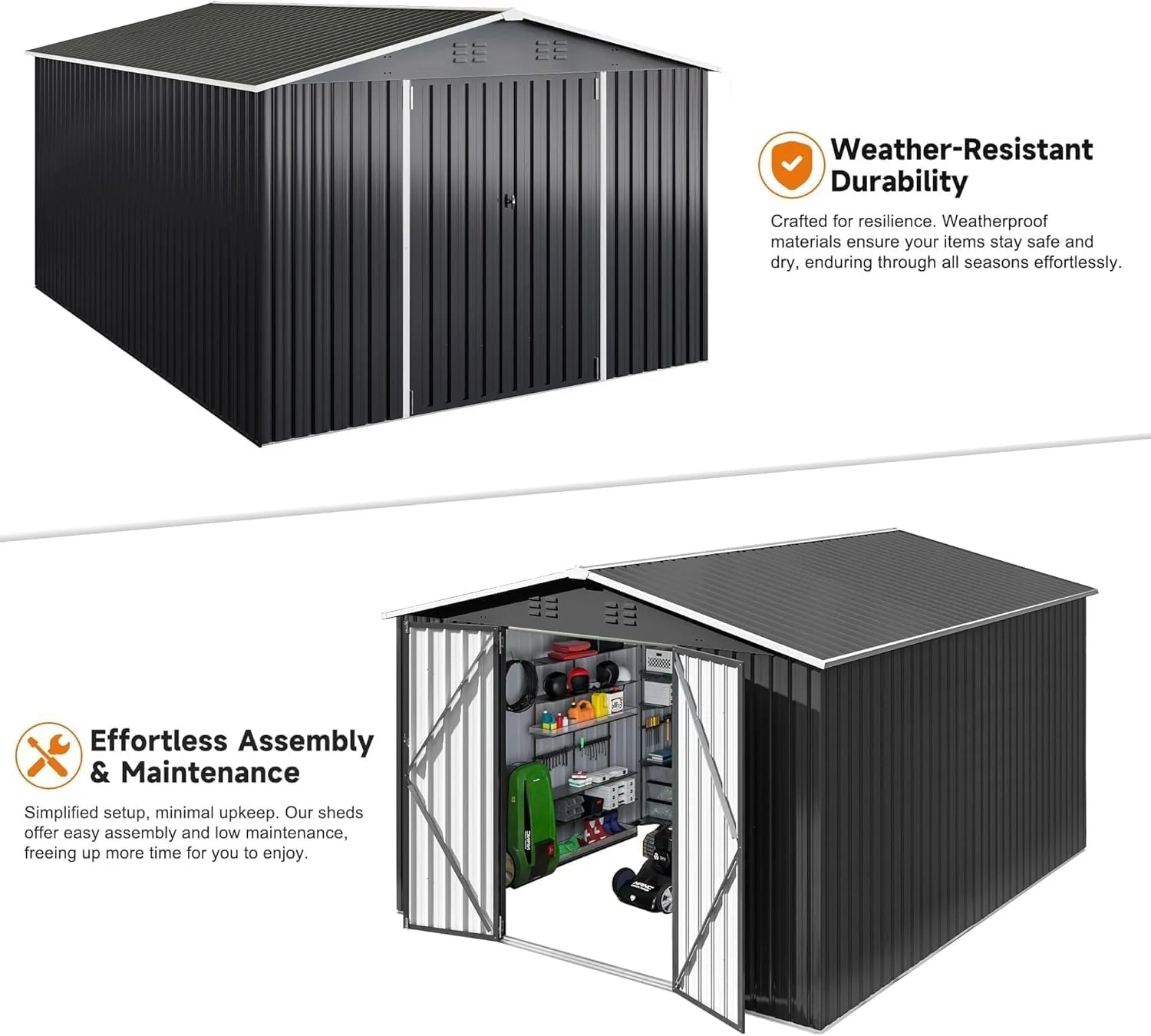 Polar Aurora 8 x 12 FT Outdoor Storage Shed, Metal Garden Shed with Updated Frame Structure, Tool Sheds for Backyard Garden Patio Lawn Black