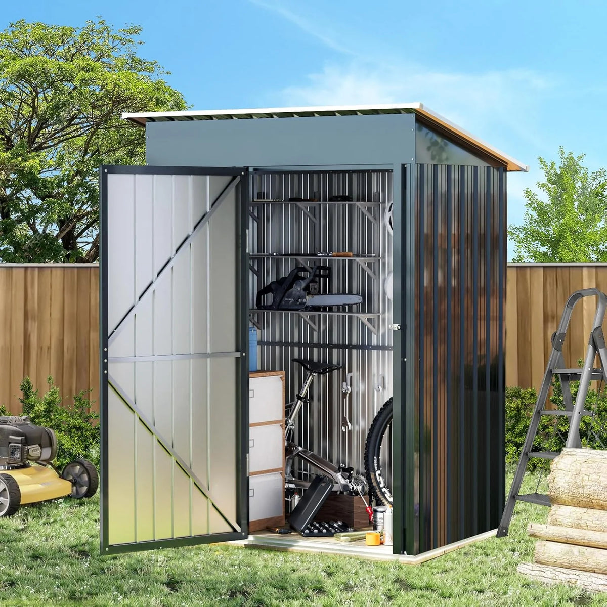 Breezz 8X10FT Outdoor Steel Storage Shed Lockable Doors Weather-Resistant Metal Tool Shed