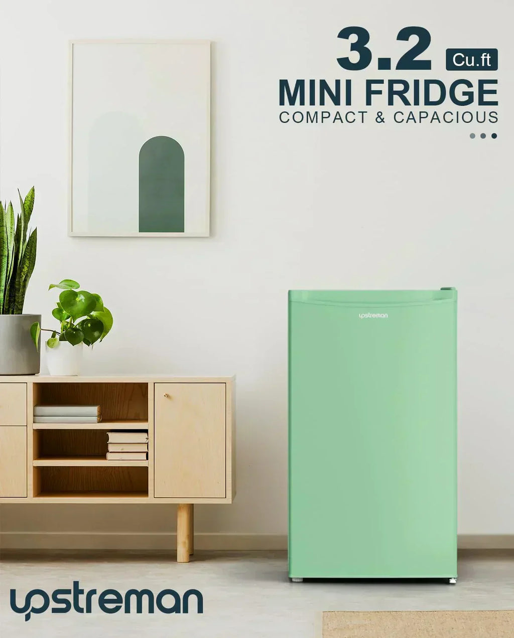 Upstreman 3.2 Cu.Ft Mini Fridge Freezer Single Door Fridge Dorm Fridge Adjustable Thermostat