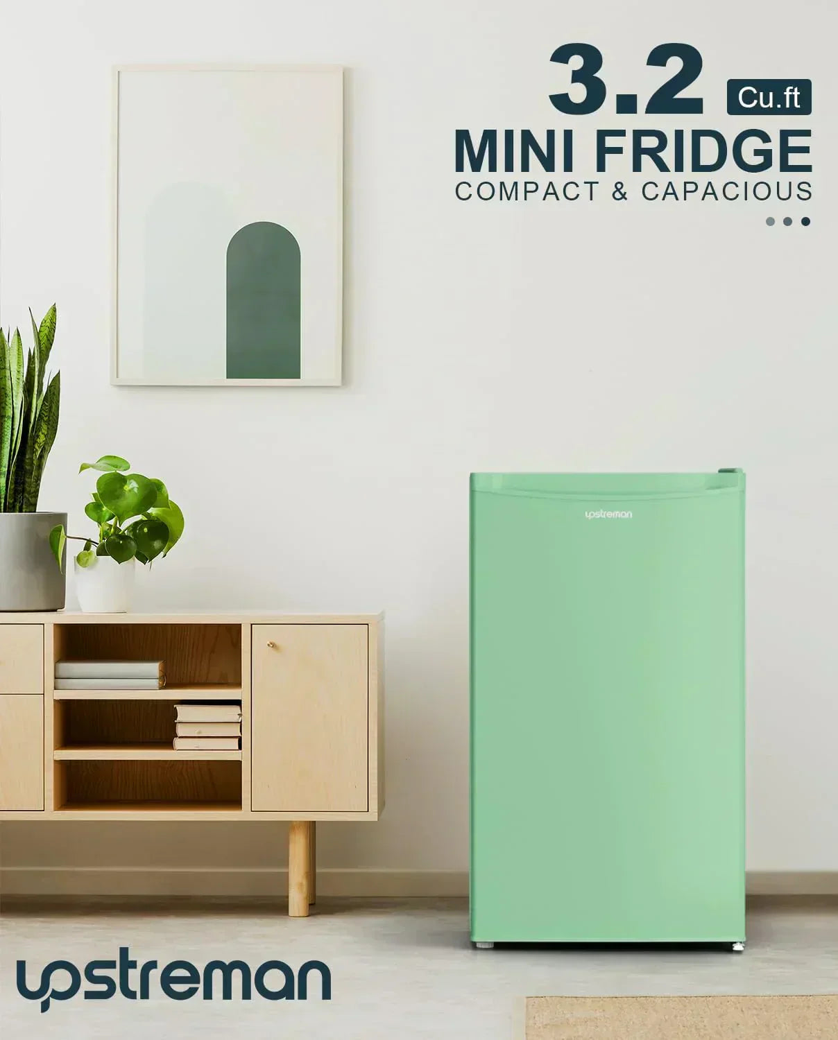 Upstreman 3.2 Cu.Ft Mini Fridge Freezer Single Door Fridge Dorm Fridge Adjustable Thermostat