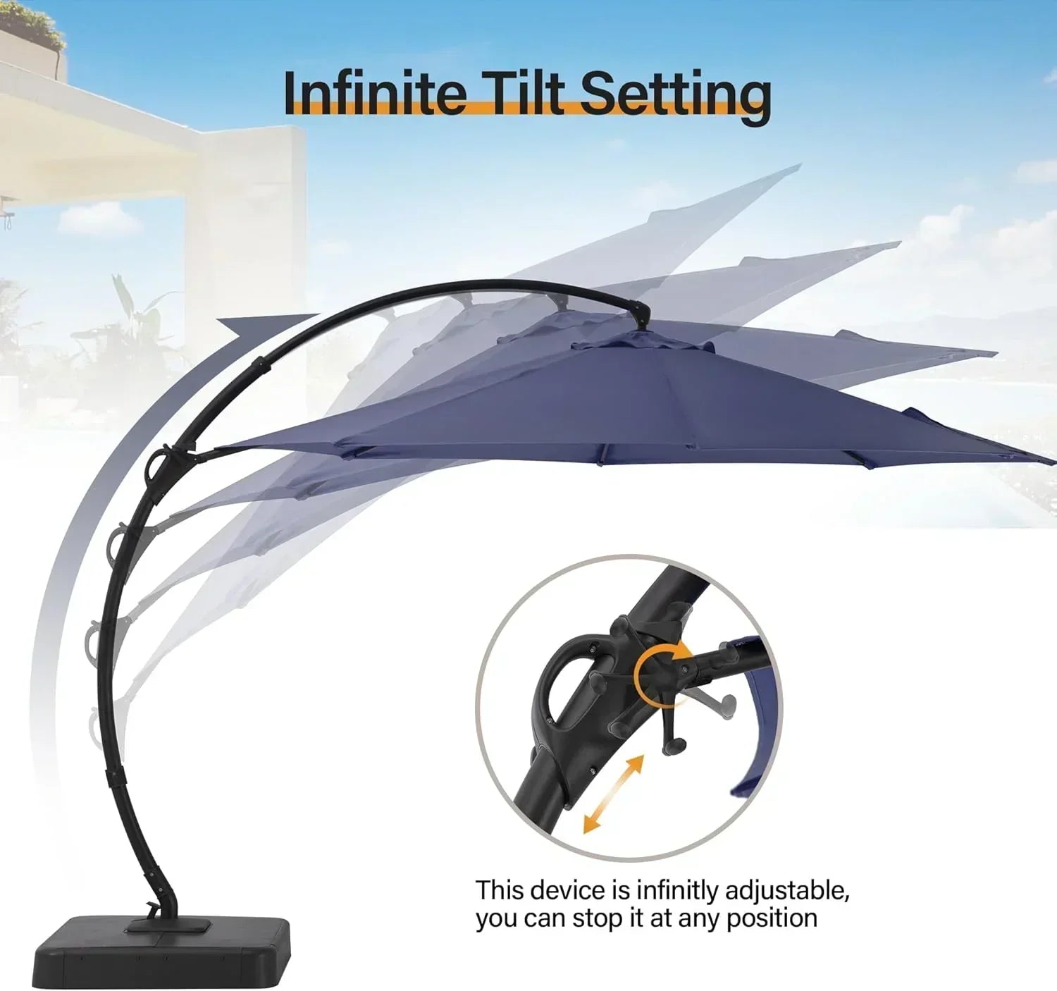 LAUSAINT HOME Outdoor Patio Umbrella with Base included 11 FT Deluxe Curvy Cantilever Umbrella