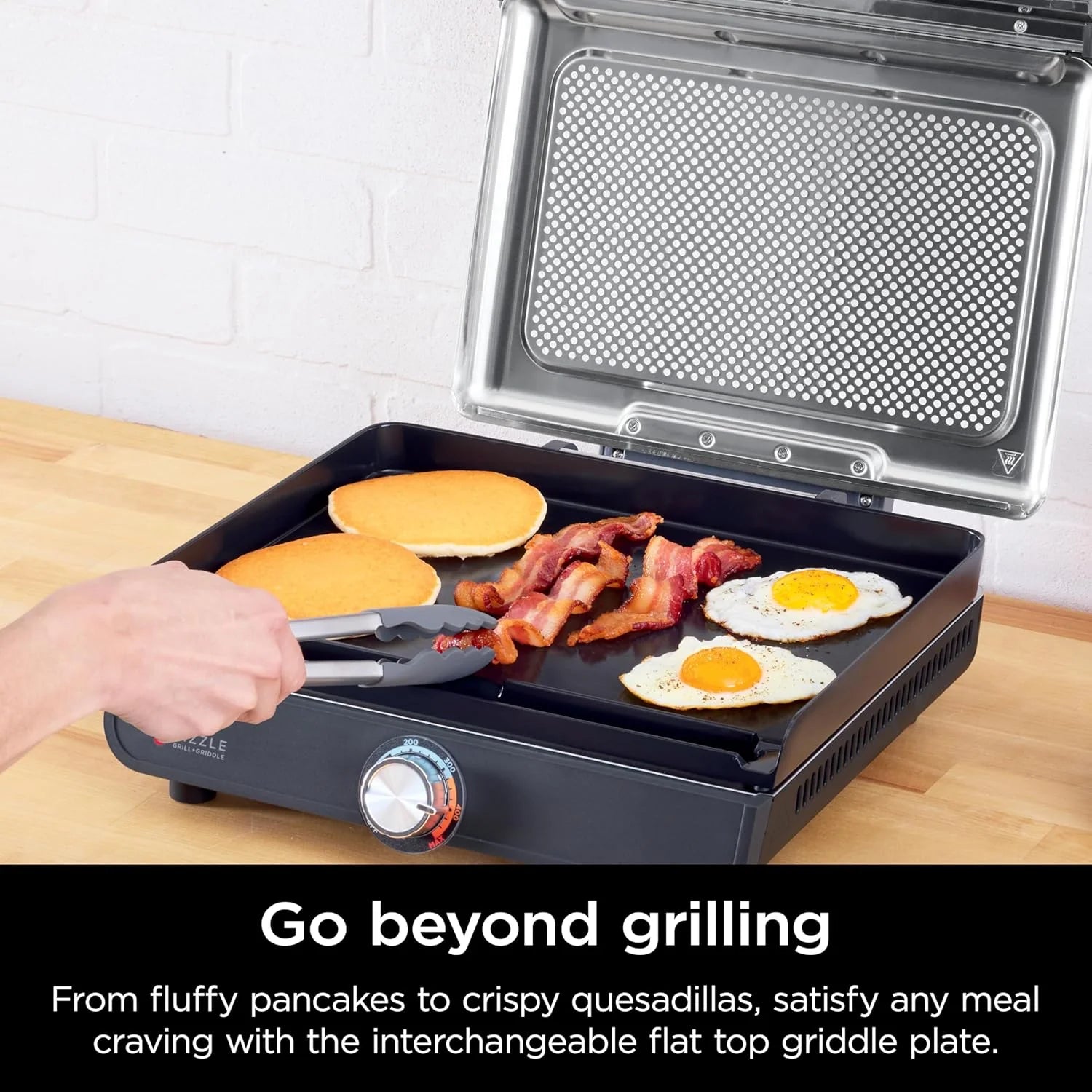 Ninja Griddle and Indoor Grill, 14��? Electric Grill, For Steak, Burgers, Salmon, Veggies, and More, Pancake Griddle, Nonstick, Dishwasher Safe, 500F, Even Cooking, Silver, GR101