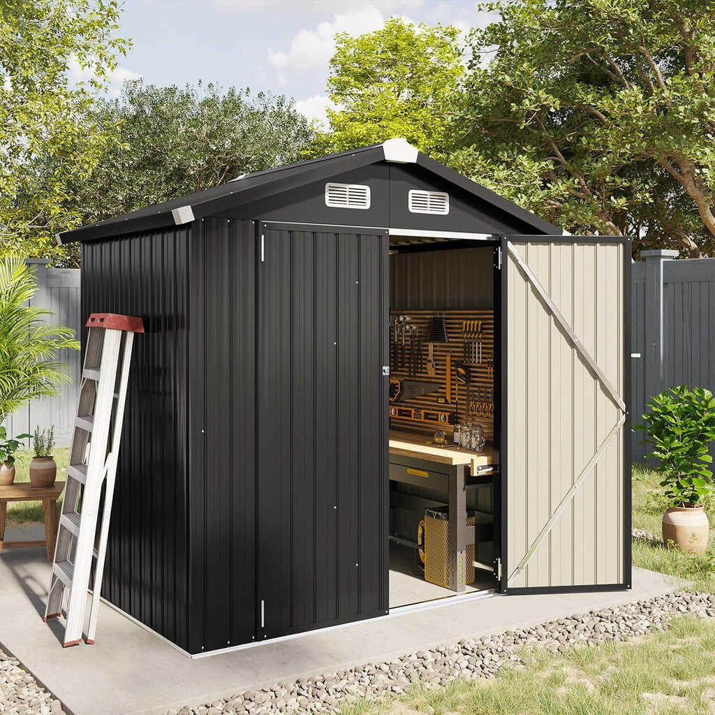 Aoxun 6.2x4 FT Shed Outdoor Storage Shed Metal Garden Shed Sloping Roof Tool Shed Bike Shed